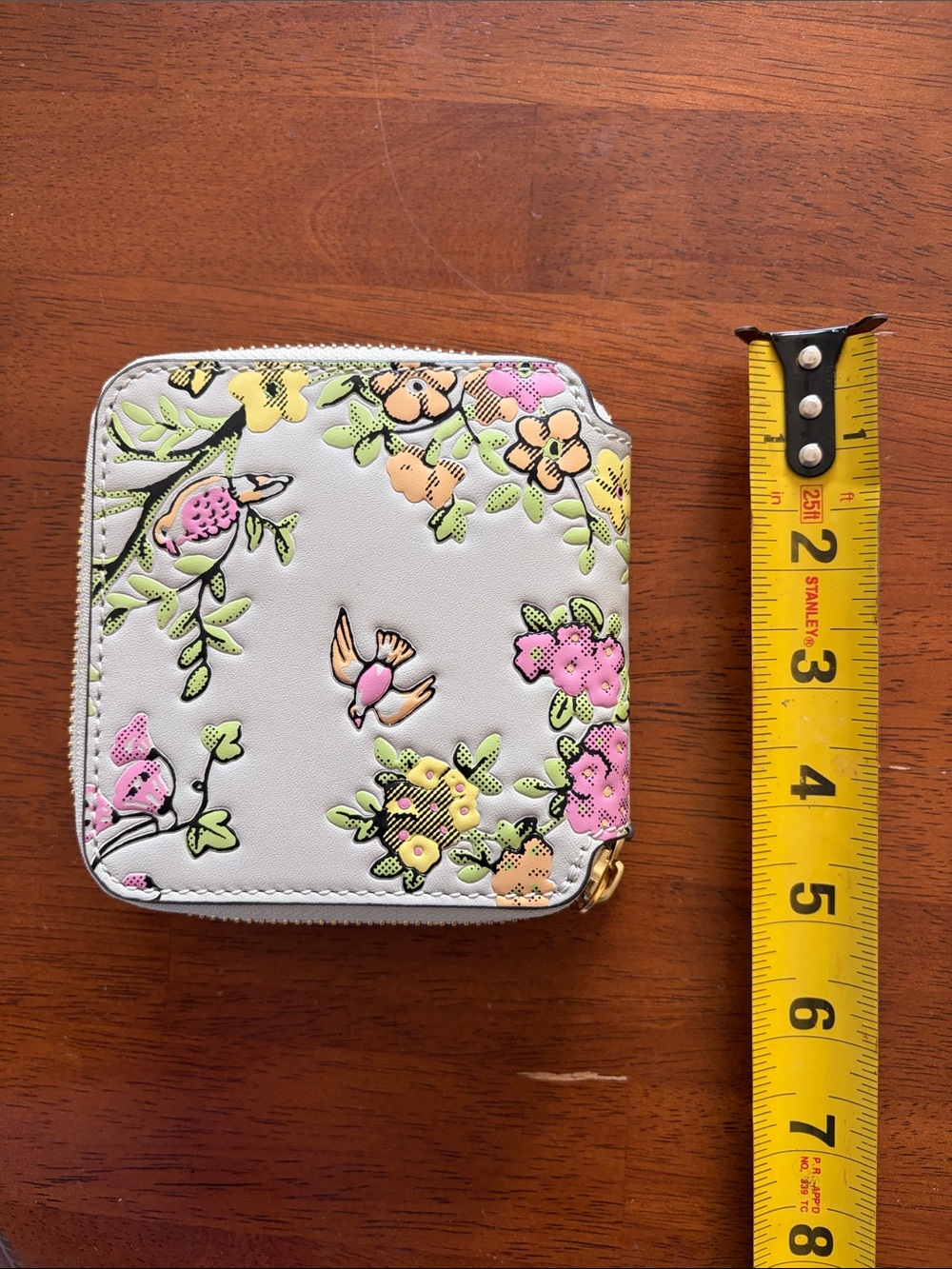 Tory Burch Floral Zip Wallet - White with Pink, Yellow & Green Accents - Picture 4 of 5